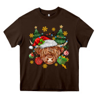 Chocolate Brown Christmas highland cow Heavy Core Tee - MaliasSmallBusiness