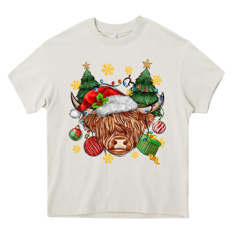 Christmas Highland Cow Heavy Core Tee by MaliasSmallBusiness | Teevron