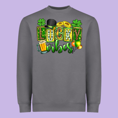 St. Patrick's Lucky Vibes Heavyweight Sweatshirt Designed By Oliviacreatesart