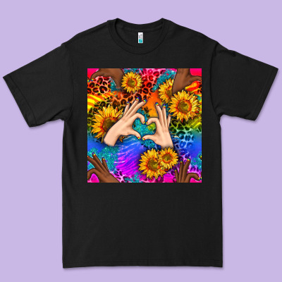 Heart And Sunflowers With Neon Leopard Patterns Premium Tee Designed By Bundleandbundleshop