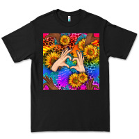 Black Heart And Sunflowers With Neon Leopard Patterns Premium Tee - BundleAndBundleShop