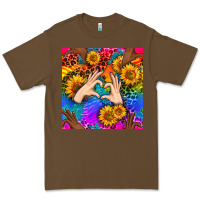 Cacao Heart And Sunflowers With Neon Leopard Patterns Premium Tee - BundleAndBundleShop