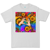 Dove Grey Heart And Sunflowers With Neon Leopard Patterns Premium Tee - BundleAndBundleShop