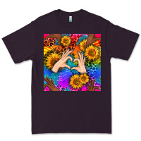 Plum Heart And Sunflowers With Neon Leopard Patterns Premium Tee - BundleAndBundleShop