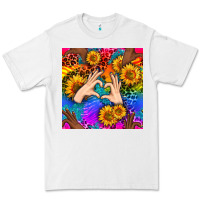 White Heart And Sunflowers With Neon Leopard Patterns Premium Tee - BundleAndBundleShop
