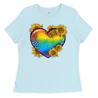 Baby Blue Pride Heart And Sunflower Ladies Tee - BundleAndBundleShop