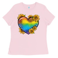 Bubblegum Pink Pride Heart And Sunflower Ladies Tee - BundleAndBundleShop