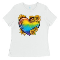 White Pride Heart And Sunflower Ladies Tee - BundleAndBundleShop