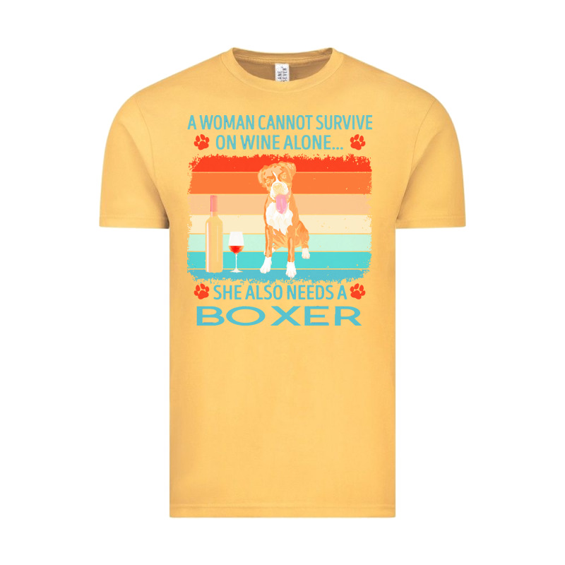 Boxer T  Shirt A Woman Cannot Survive On Wine Alone She Also Needs Box Vintage Tee by linhVisuals | Teevron
