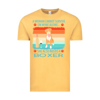Vintage Mustard boxer t  shirt a woman cannot survive on wine alone she also needs box Vintage Tee - linhVisuals