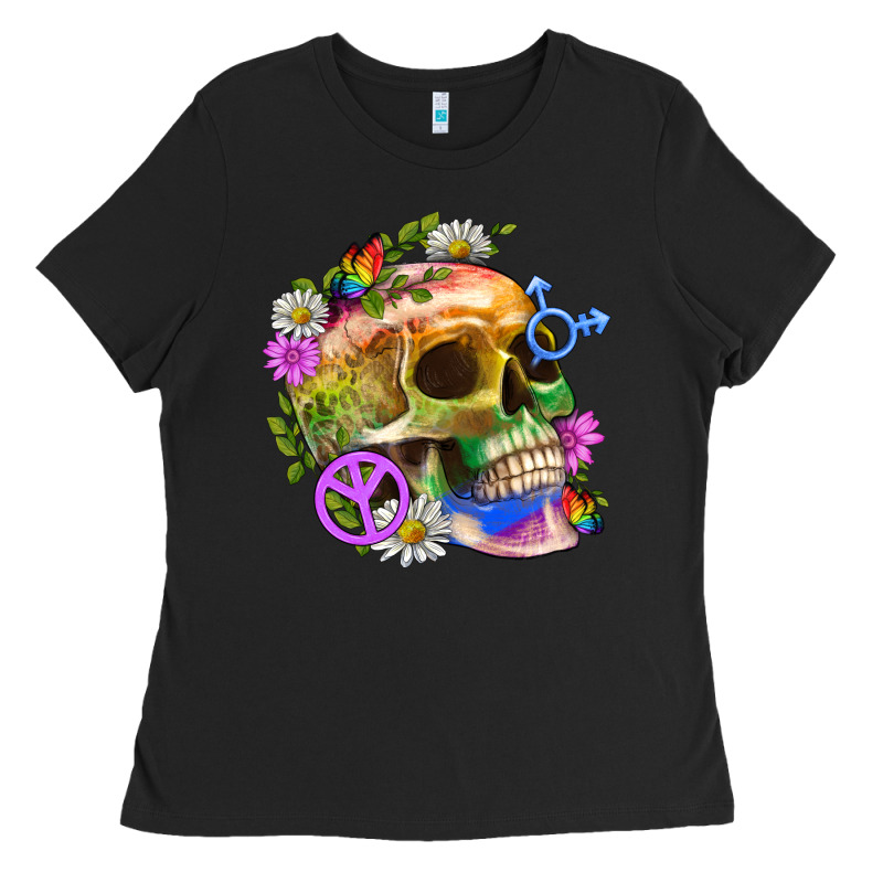 Pride Skull And Transgender Symbol With Peace Ladies Tee by BundleAndBundleShop | Teevron