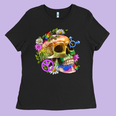 Pride Skull And Transgender Symbol With Peace Ladies Tee Designed By Bundleandbundleshop