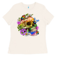 Bone Pride Skull And Transgender Symbol With Peace Ladies Tee - BundleAndBundleShop