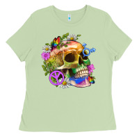 Matcha Pride Skull And Transgender Symbol With Peace Ladies Tee - BundleAndBundleShop