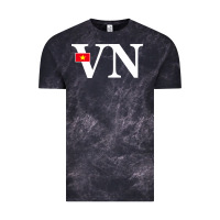 Cloud Black Vietnam Flag and Country Initials Vintage Tee - linhVisuals