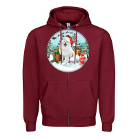 Burgundy Christmas samoyed dog Zipper Hoodie - FaDigitalArtStudio