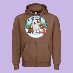 Christmas Samoyed Dog Zipper Hoodie Designed By Fadigitalartstudio