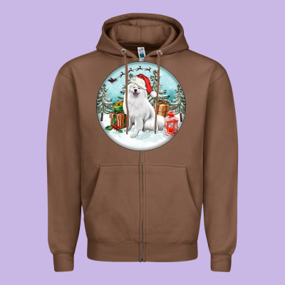 Christmas Samoyed Dog Zipper Hoodie Designed By Fadigitalartstudio