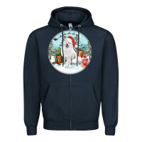 Navy Christmas samoyed dog Zipper Hoodie - FaDigitalArtStudio