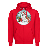 Red Christmas samoyed dog Zipper Hoodie - FaDigitalArtStudio