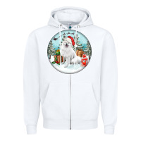 White Christmas samoyed dog Zipper Hoodie - FaDigitalArtStudio