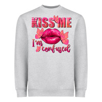 Heather Grey Kiss me i'm so confused Valentine's Day Heavyweight Sweatshirt - FaDigitalArtStudio
