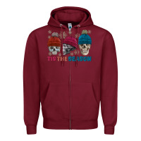 Burgundy tis the season skull winter Zipper Hoodie - FaDigitalArtStudio