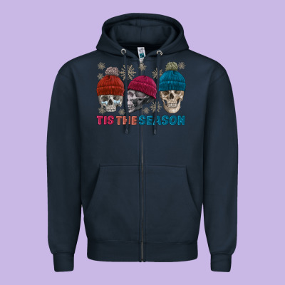 Tis The Season Skull Winter Zipper Hoodie Designed By Fadigitalartstudio