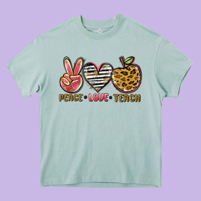 Peace Love Teach Heavy Core Tee Designed By Nancycooperartshop