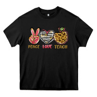 Black peace love teach Heavy Core Tee - NancyCooperArtShop