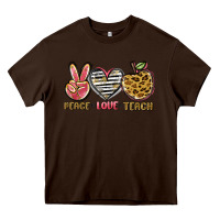 Chocolate Brown peace love teach Heavy Core Tee - NancyCooperArtShop