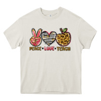 Cream peace love teach Heavy Core Tee - NancyCooperArtShop