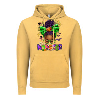 Vintage Mustard Halloween Afro Messy Bun Momster Vintage Hoodie - texasbilliewilder