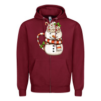 Burgundy Christmas Snowman Coffee Cup Zipper Hoodie - FaDigitalArtStudio