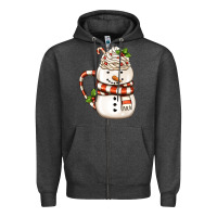 Charcoal Heather Christmas Snowman Coffee Cup Zipper Hoodie - FaDigitalArtStudio