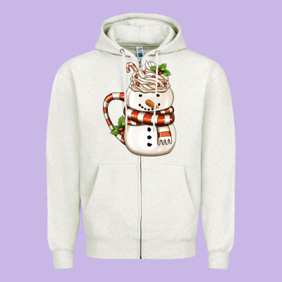 Christmas Snowman Coffee Cup Zipper Hoodie Designed By Fadigitalartstudio