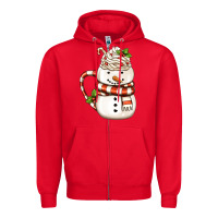 Red Christmas Snowman Coffee Cup Zipper Hoodie - FaDigitalArtStudio