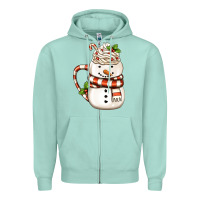 Seafoam Christmas Snowman Coffee Cup Zipper Hoodie - FaDigitalArtStudio