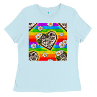 Baby Blue Pride LGBTQ+ Cowhide Hearts And Daisy Patterns Ladies Tee - BundleAndBundleShop