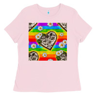 Bubblegum Pink Pride LGBTQ+ Cowhide Hearts And Daisy Patterns Ladies Tee - BundleAndBundleShop