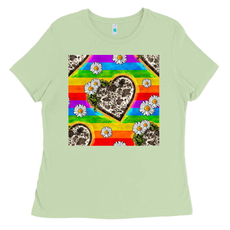 Pride Lgbtq+ Cowhide Hearts And Daisy Patterns Ladies Tee by BundleAndBundleShop | Teevron