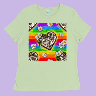 Pride Lgbtq+ Cowhide Hearts And Daisy Patterns Ladies Tee Designed By Bundleandbundleshop