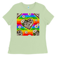 Matcha Pride LGBTQ+ Cowhide Hearts And Daisy Patterns Ladies Tee - BundleAndBundleShop