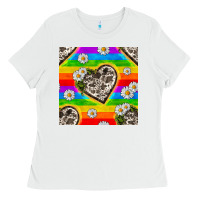 White Pride LGBTQ+ Cowhide Hearts And Daisy Patterns Ladies Tee - BundleAndBundleShop