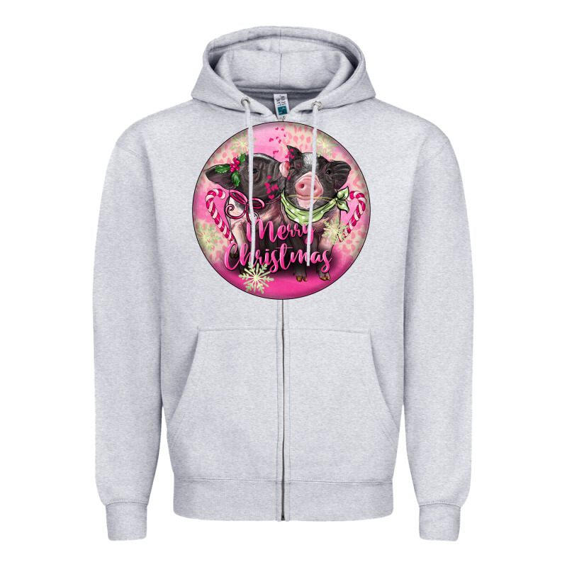 Pink Merry Christmas Pig Zipper Hoodie by FaDigitalArtStudio | Teevron