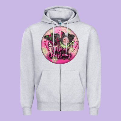 Pink Merry Christmas Pig Zipper Hoodie Designed By Fadigitalartstudio