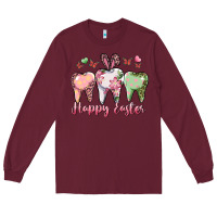 Burgundy Happy Easter Dental Long Sleeve Tee - RanaPortraitStore