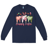 Navy Happy Easter Dental Long Sleeve Tee - RanaPortraitStore