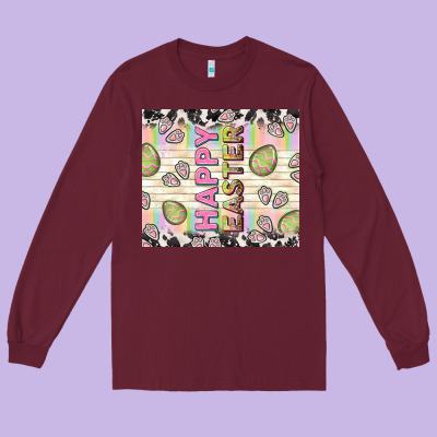 Happy Easter With Cowhide Long Sleeve Tee Designed By Tumblerdesignbyshophia