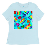 Baby Blue Pride lgbtq flags and leopard seamless pattern Ladies Tee - BundleAndBundleShop